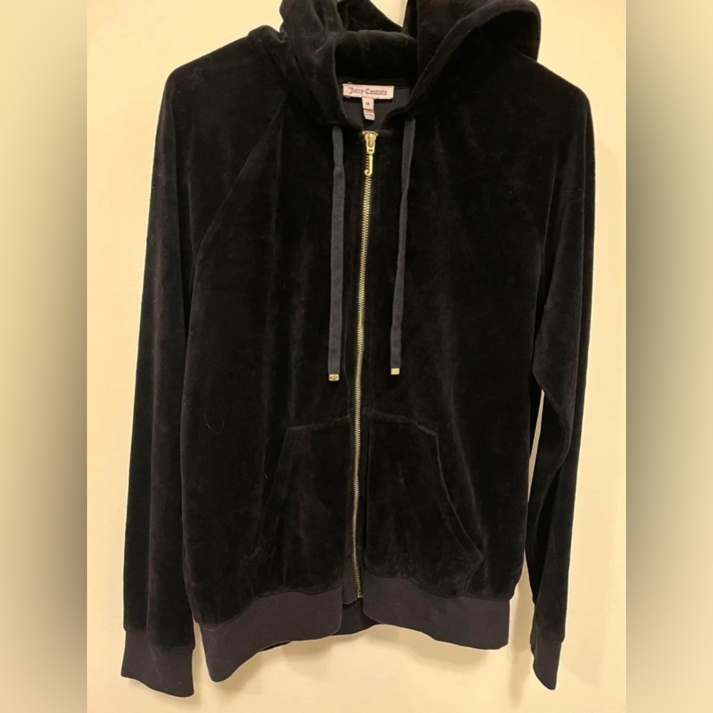 Juicy Couture Black soft/fuzzy Zip Up with Gold Zipper size medium gently worn
